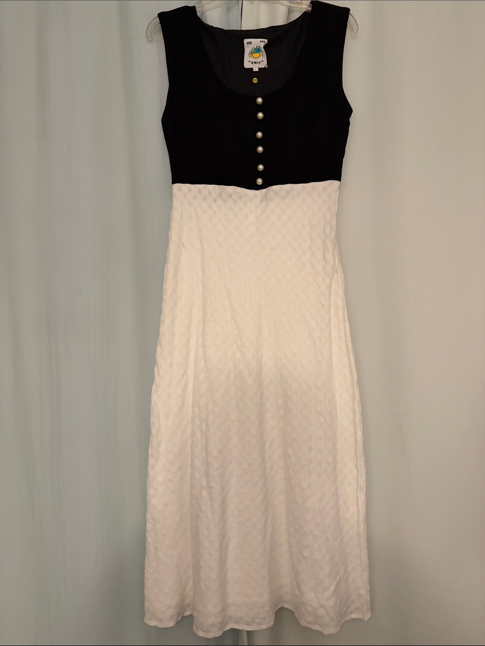 NWT Unif Women’s Y2K two tone maxi dress with pearl accents, size L